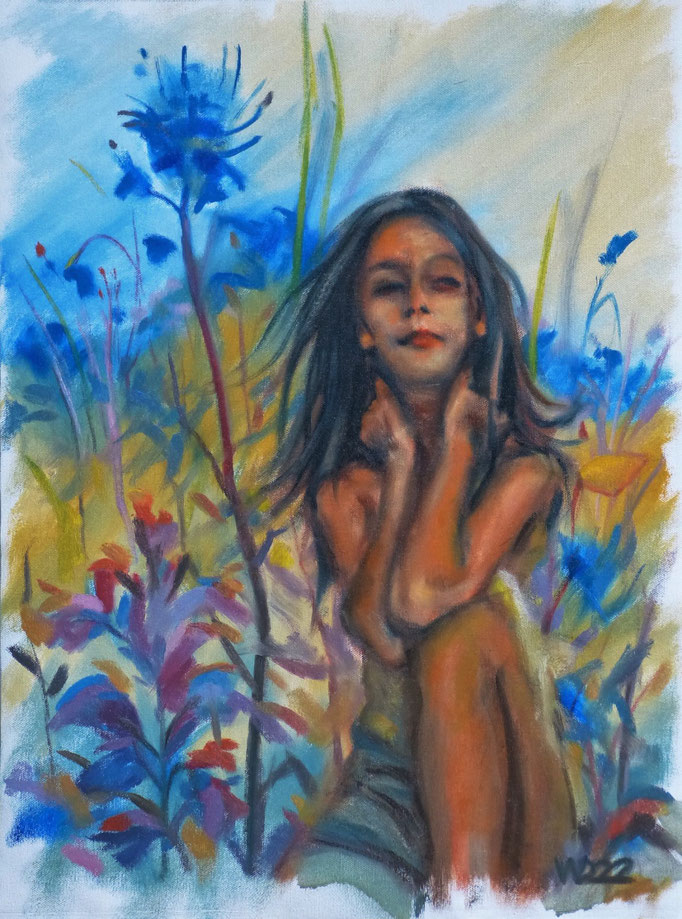 Wildblume  -  40 x 53 cm  Ölfarbe auf Leinwand   90.00 €
