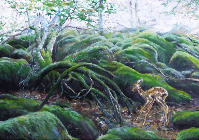 Bambi auf Heimatreise oder Zurück zu den Wurzeln - 70 x 55 cm  Öl auf 4mm MDF-Platte    220.00 €