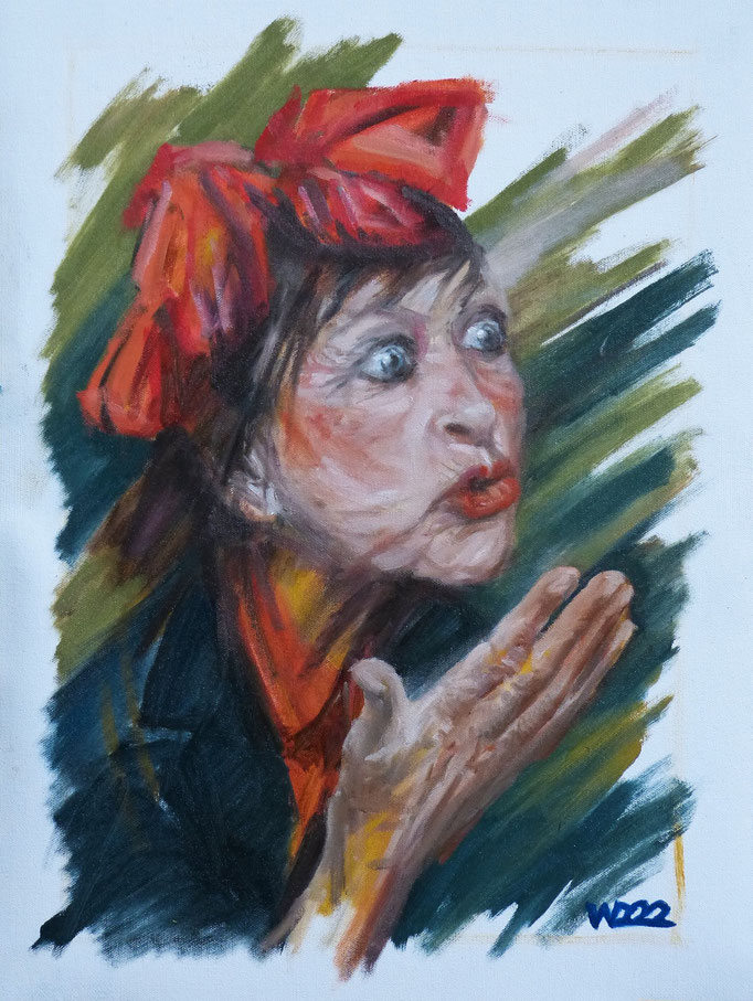 Horror Tante -  40 x 53 cm  Ölfarbe auf Leinwand   60.00 €