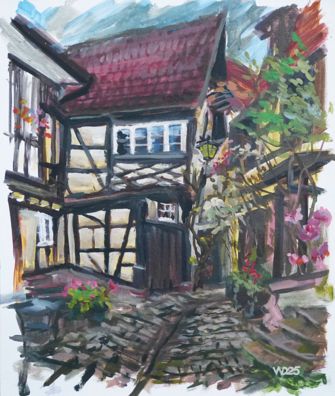 Gengenbach Engelgasse - 46 x 55 cm  Acrylfarbe auf Leinwand  100.00 €