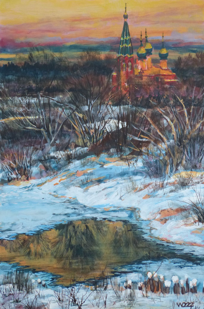 Abends am Kloster - 40 x 60 cm  Ölfarbe, 3mm MDF-Platte  90.00€