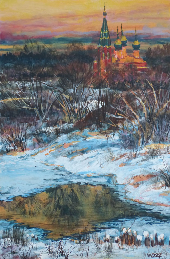 Abends am Kloster - 40 x 60 cm  Ölfarbe, 3mm MDF-Platte  90.00€
