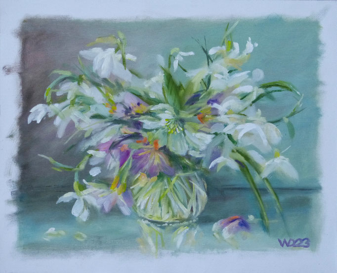 Schneeglöckchen - 44 x 54 cm  Ölfarbe auf Leinwand  70.00 €