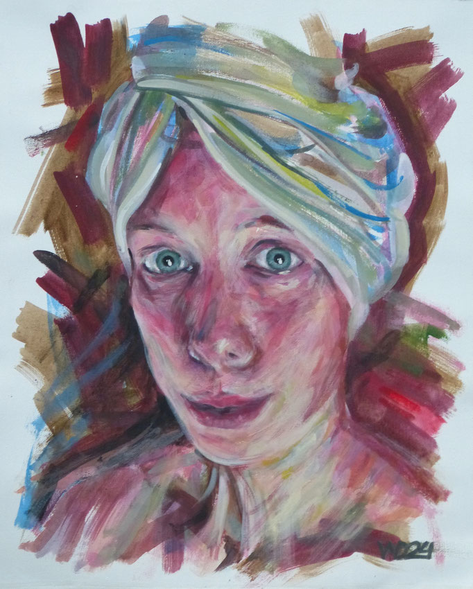 Saunabesuch - 44 x 54 cm   Acrylfarbe auf Leinwand  100.00 €