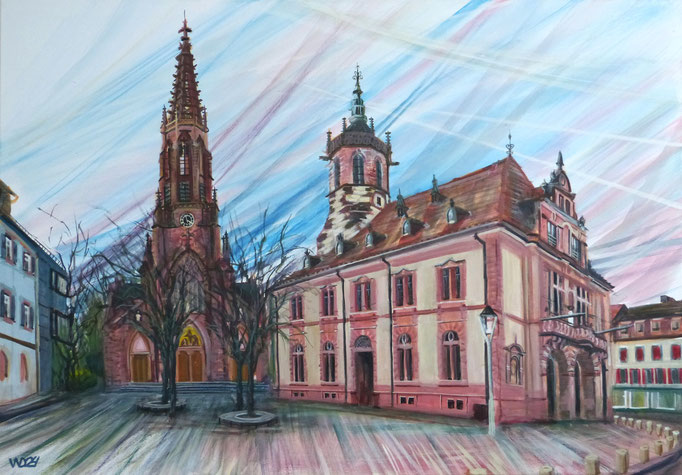 Bühl - St. Peter und Paul Kirche - 70 x 100cm  Acrylfarbe, Leinwand  800.00 €