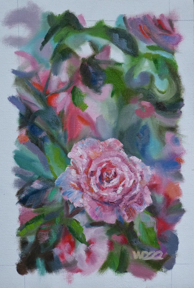 1 Rose   -  40 x 27 cm  Ölfarbe auf Leinwand   45.00 €