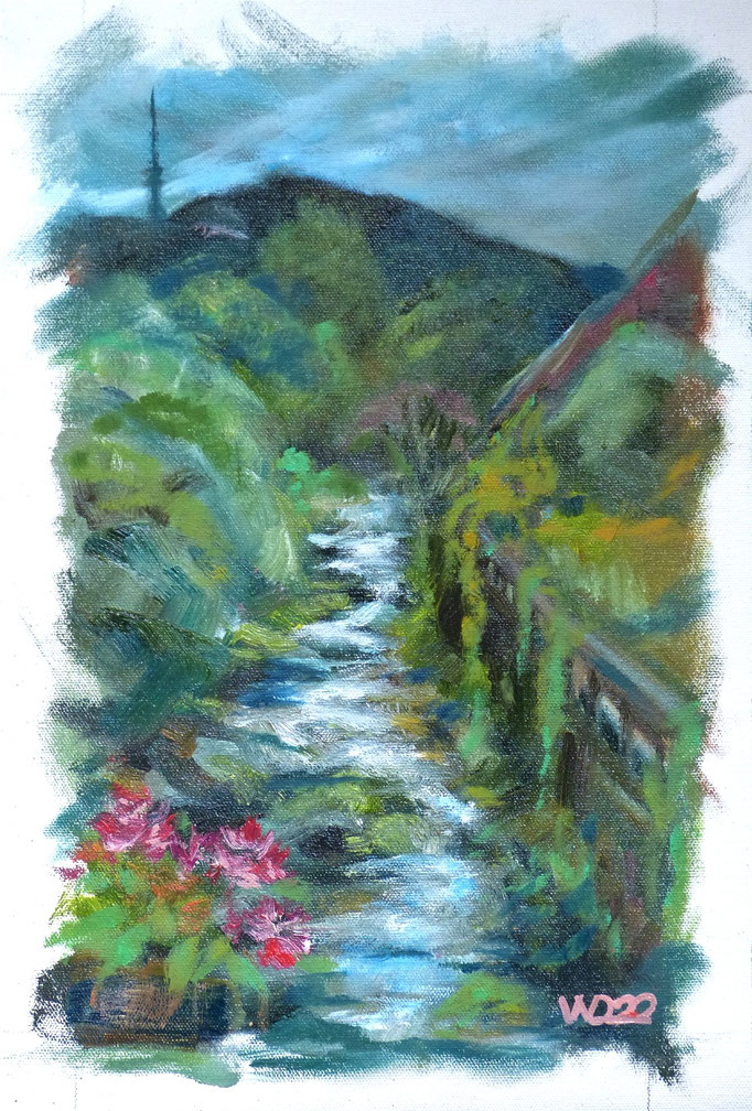Lauf Bach  -  40 x 27 cm  Ölfarbe auf Leinwand   45.00 €