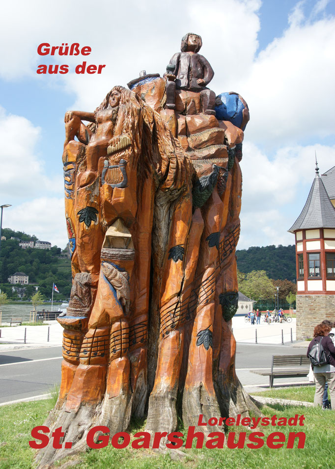 Postkarte der Baumskulptur, erhältlich in der Loreley-Touristik St. Goarshausen