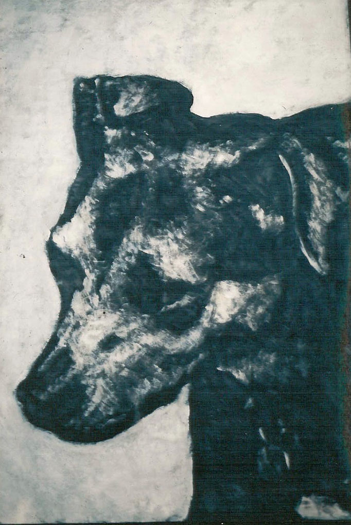 Tête de chien, acrylique, 50x65, [1975], collection d'atelier 