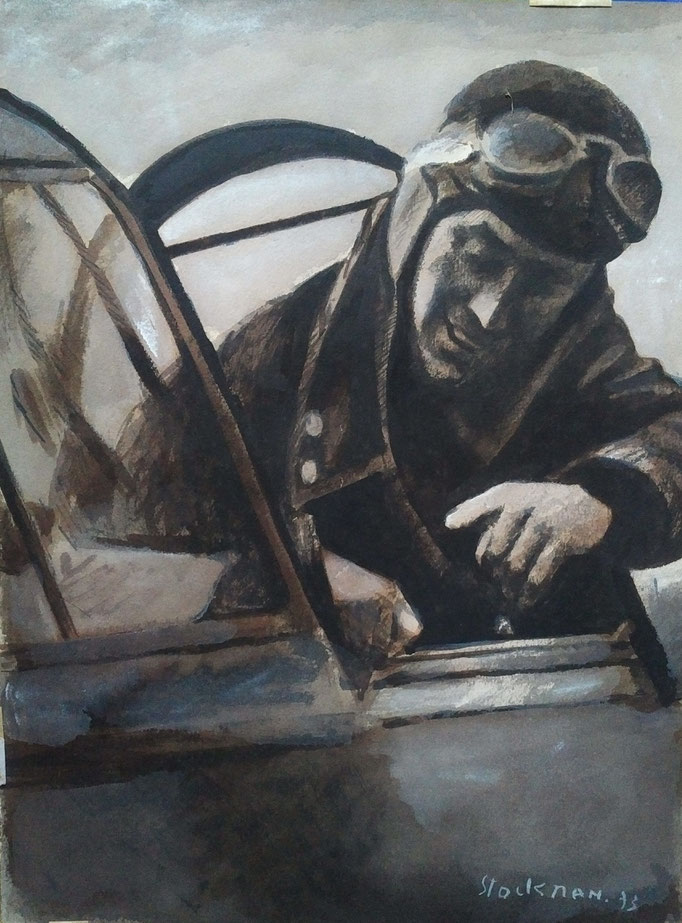 L'aviateur, acrylique sur papier, 50x65,  [1973], collection d'atelier