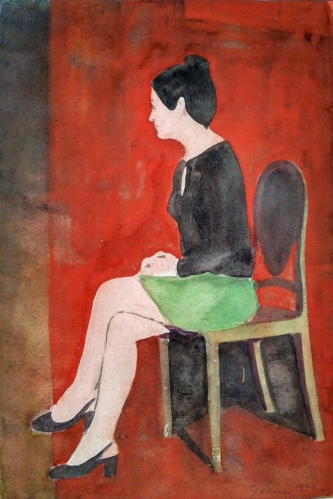 Femme assise, aquarelle,  [1975], collection d'atelier