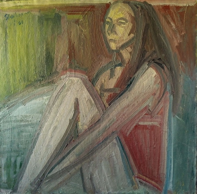 Femme assise, 120x120, huile sur toile