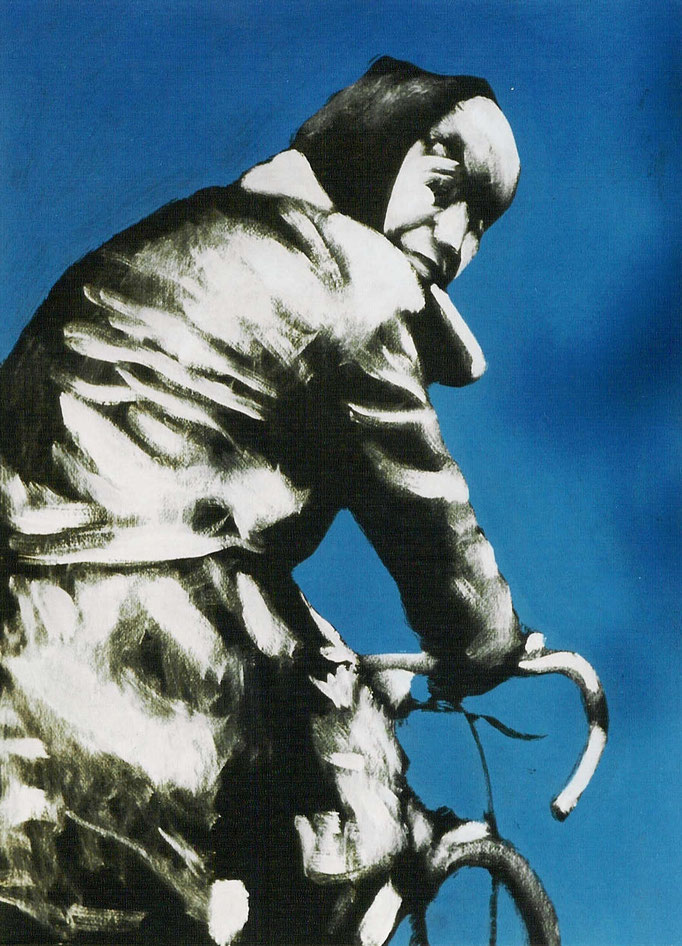 Femme au vélo , acrylique, 50x65, [1975], collection d'atelier 