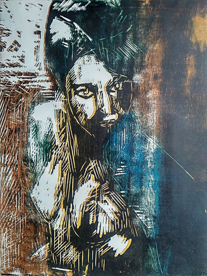 Gladys, gravure sur bois polychrome, 50x65, 1981