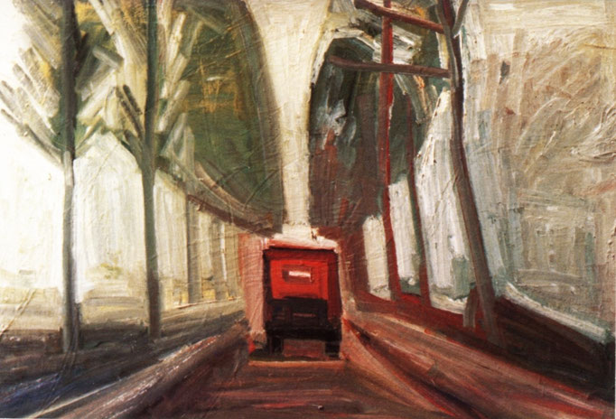 La petite voiture rouge, 85x120, huile sur toile, collection particulière, Belgique 