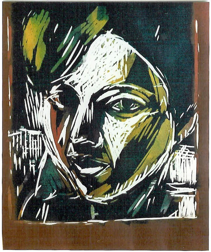 Gladys, gravure sur bois polychrome, 50x65, tirage sur velin, 1981