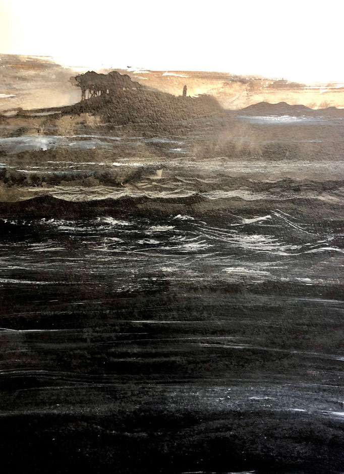 Mer d'encre, encre+gouache blanche 2019
