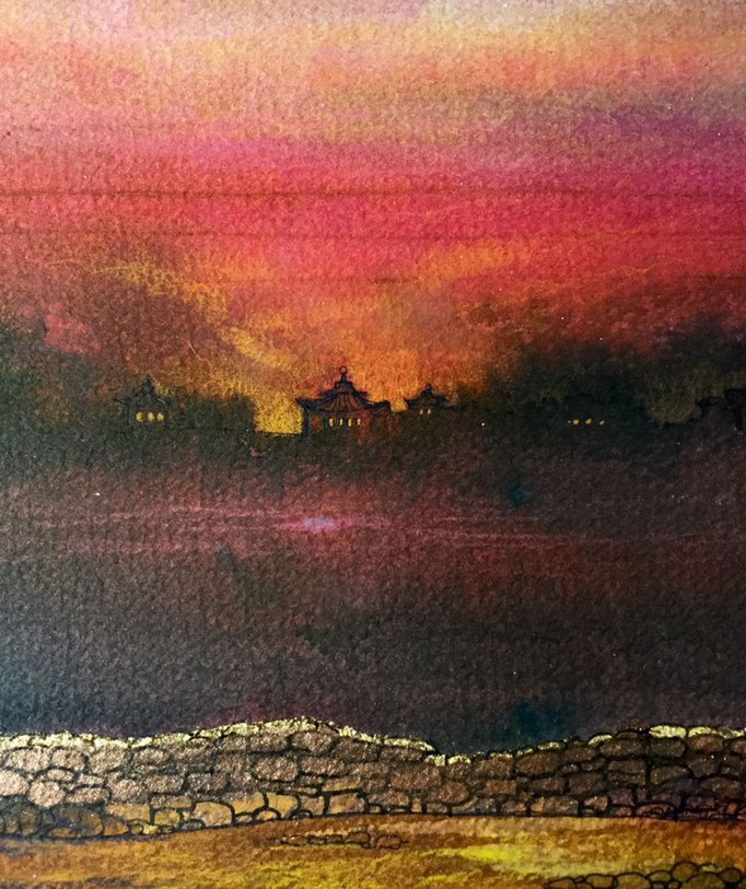 Temple au lever du soleil, tech mixte 2016