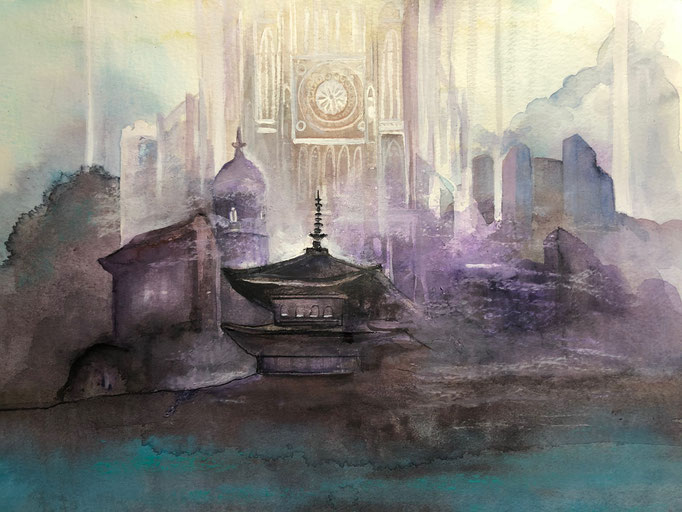Ville céleste, aquarelle 2022