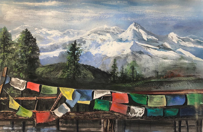 Himalaya, aquarelle+pastels 2023
