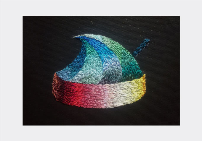 「ice cream」F0キャンバス（140x180mm）、刺繍、アクリル、メディウム、キャンバス