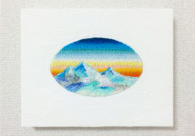   「雪山の風景」F0キャンバス（140x180mm）、刺繍、アクリル、メディウム、キャンバス