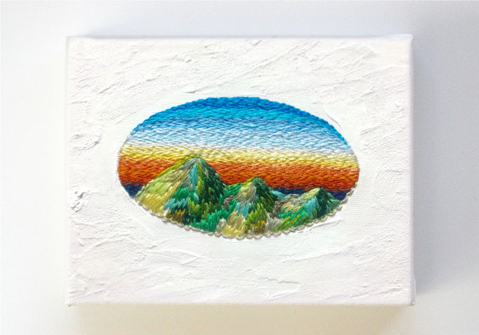   「風景」F0キャンバス（140x180mm）、刺繍、アクリル、メディウム、キャンバス