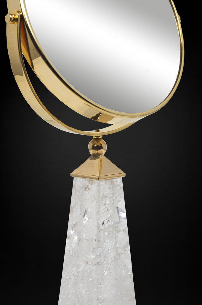 ROCK CRYSTAL AND MALACHITE TABLE MIRROR BY ALEXANDRE VOSSION