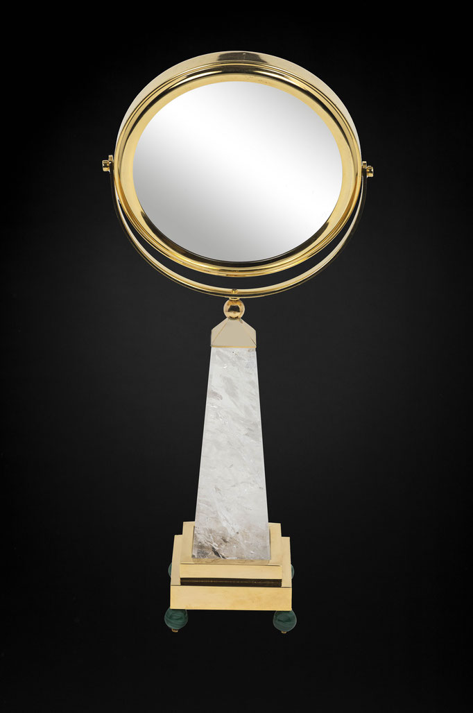 ROCK CRYSTAL AND MALACHITE TABLE MIRROR BY ALEXANDRE VOSSION