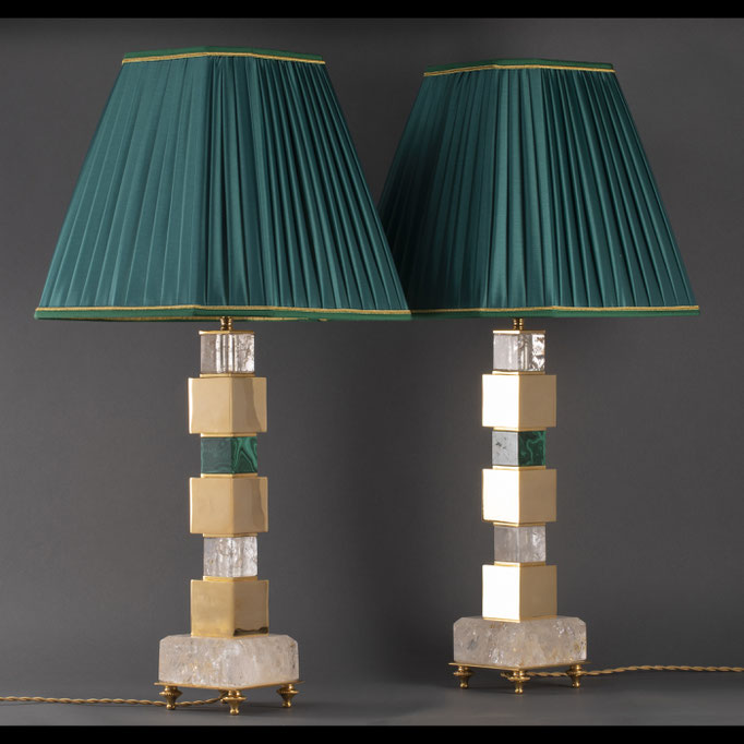 rock crystal and malachite lamps BY ALEXANDRE VOSSION