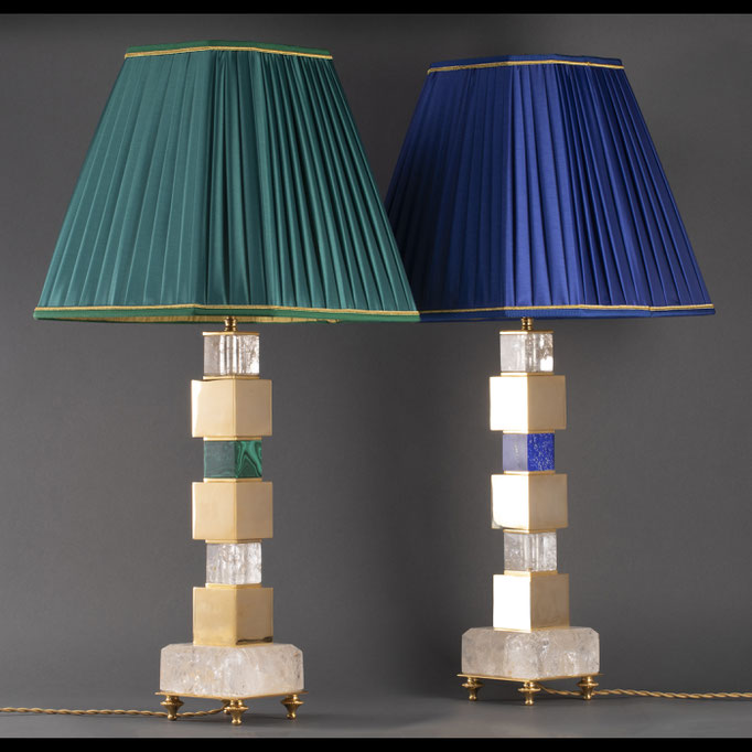 rock crystal and malachite lamps BY ALEXANDRE VOSSION