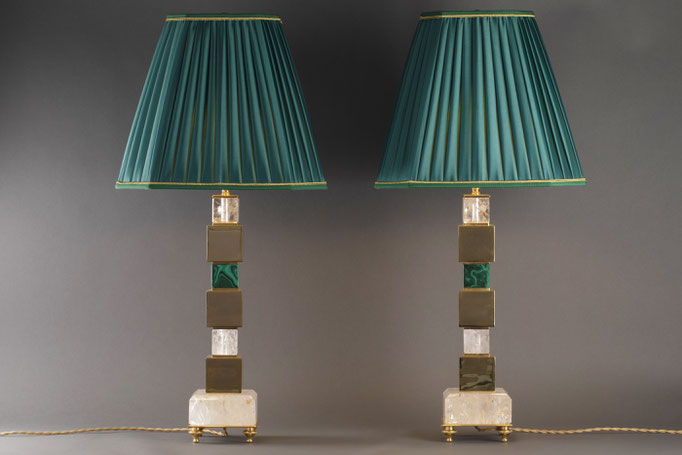 rock crystal and malachite lamps BY ALEXANDRE VOSSION