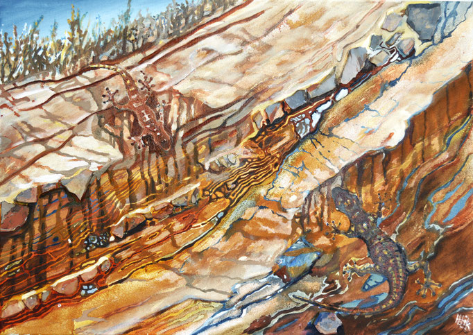 Encontro - oleo com areia e xisto na tela - 70 x 50 cm
