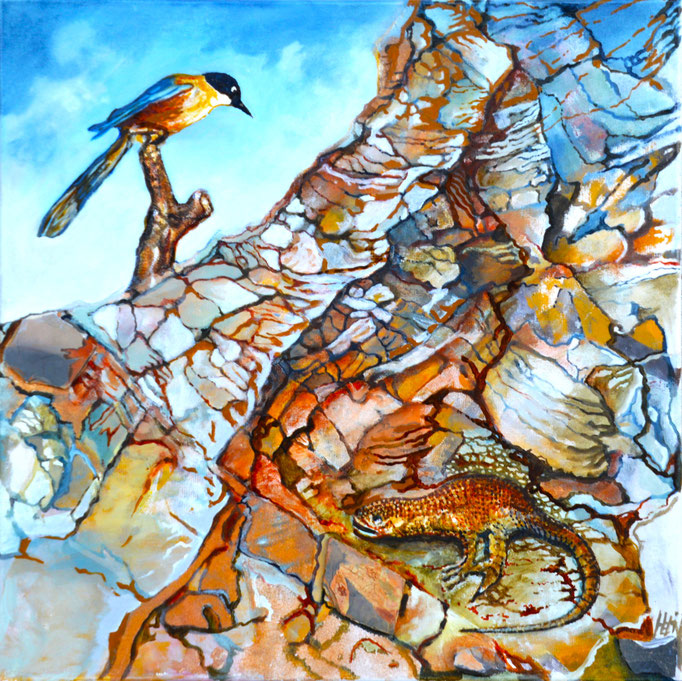  Encontro - oleo com estrutura de areia e xisto na tela - 60 x 60 cm