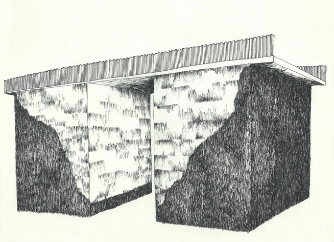  Pont, dessin à l’encre et crayons, 21x29,7 cm. 2013.