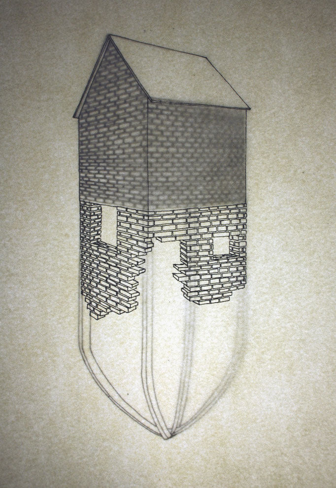 Dessin à l’encre extrait de la série les Forts, 5 formats 21x29,7 cm. 2013.