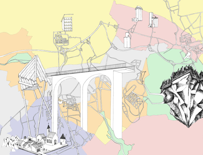 Cartographie de lieux autres, technique mixte, 50x 65 cm, 2014.