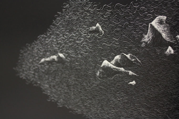 L’arbre qui cache la forêt (détail), gravure sur papier enduit 40x80 cm, 2015.