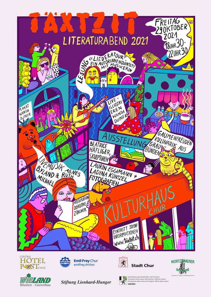 Plakat, Flyer und Postkarte für den Literaturabend 2021