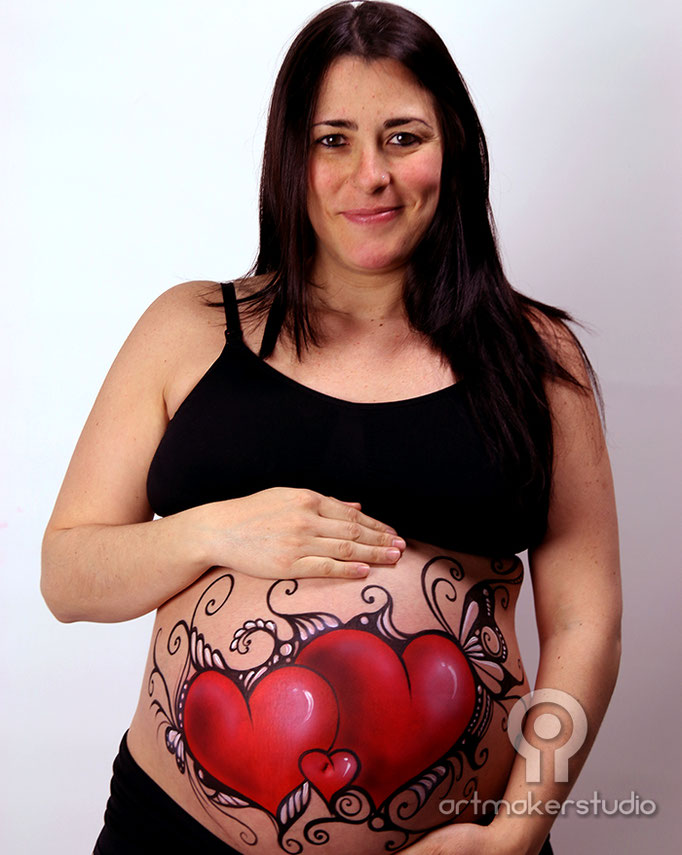 Pintura corporal para mamás Madrid 3 Corazones