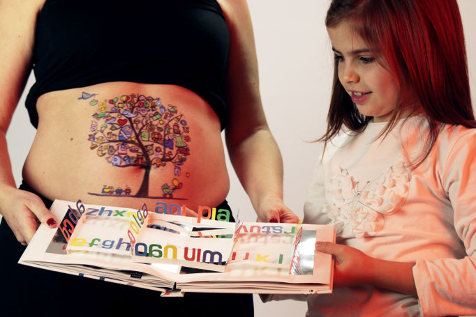 Belly Painting Arbol de los deseos + sesión de fotos premamá en familia Madrid