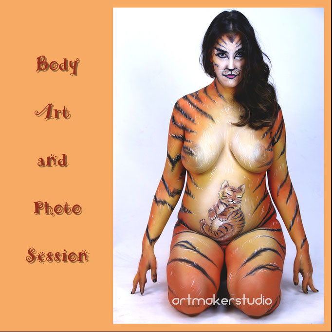 Body & Belly Art Madrid, Full bodypainting, Tiger Bodypainting. Mama tigresa body painting