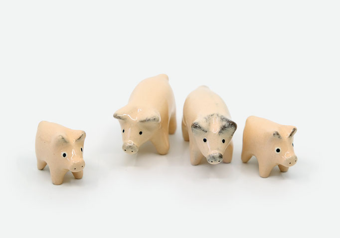 Schwein und Schweinchen, Keramikfiguren, handgemacht, rosa. Geschenke & Accessoires