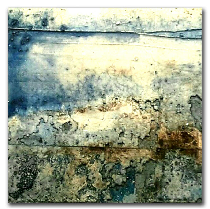 Leinwand, Sumpfkalk, Pigment, Sand, 25x25 im Objektrahmen 30x30