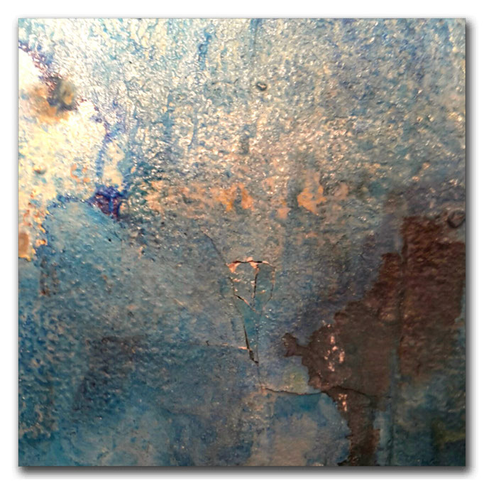 Leinwand, Sumpfkalk, Rost, Pigment, Wachs, 15x15 im Objektrahmen 25x25