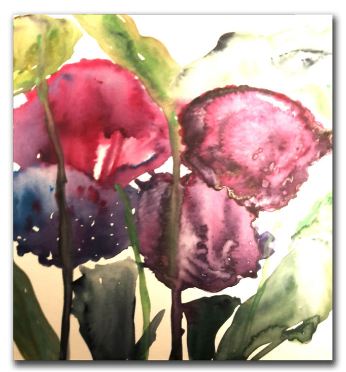 Flowers, Aquarell, abstrakt, 25x25 im Objektrahmen 40x40