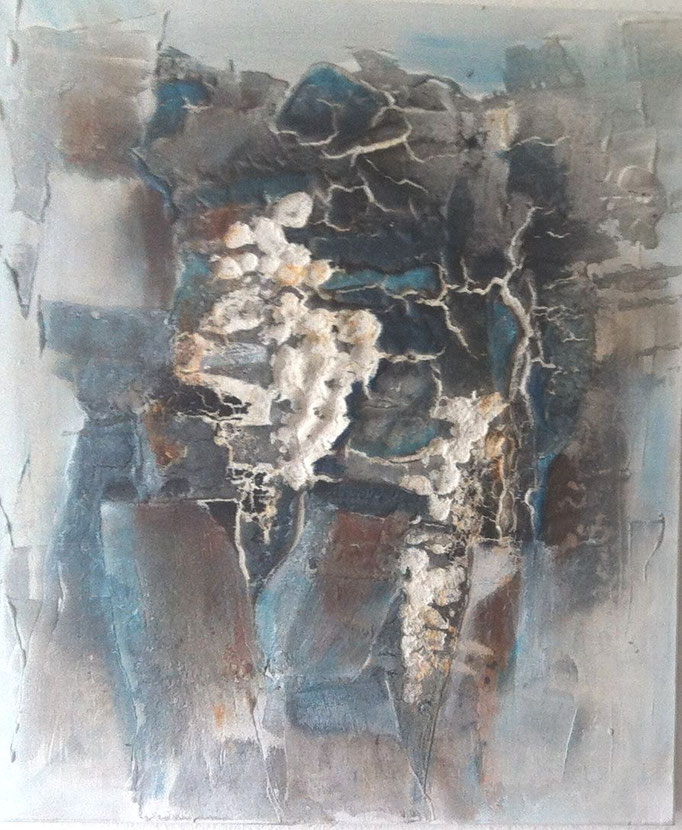 Leinwand mit Marmormehl, Pigment und Rost, 60x50