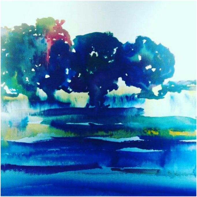 Heide, Aquarell, abstrakt, 30x20, gerahmt 50x40