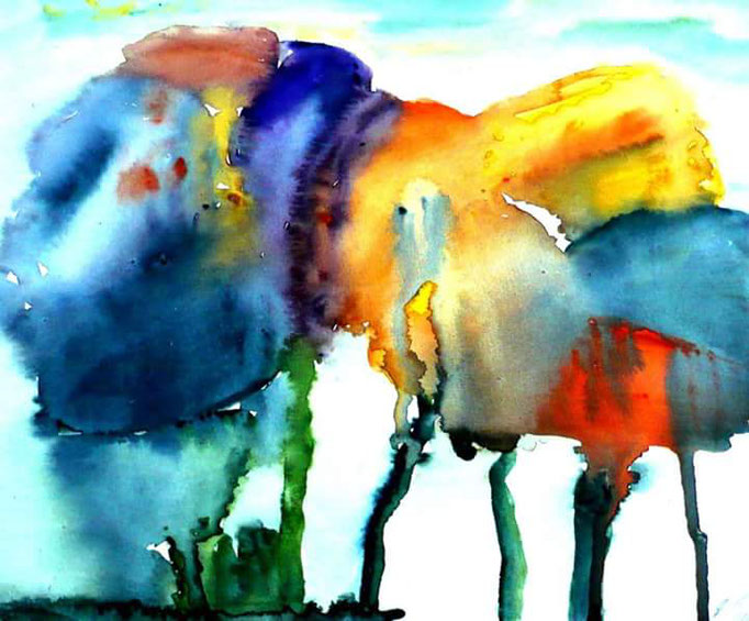 Spring, Aquarell, abstrakt, 15x15 im Objektrahmen 25x25
