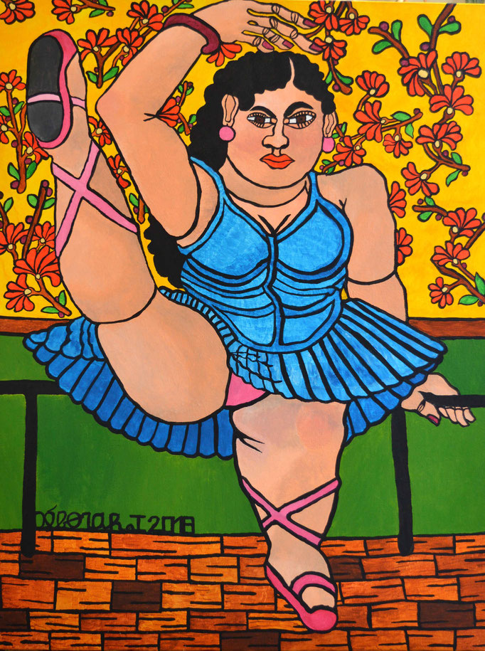 La danseuse de Botero, acrylique sur toile (90 par 116 cm) actuellement exposé chez essentiel Bio à Orange